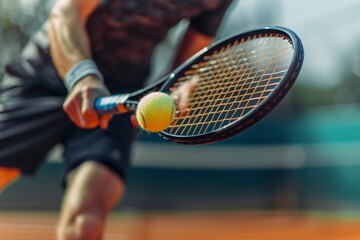 A man is playing tennis with a yellow ball