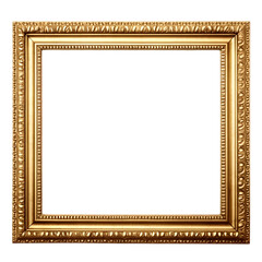 Fototapeta premium Square gold baroque frame with smooth borders and subtle ornamental detailing, elegant corners, isolated on transparent background, PNG.
