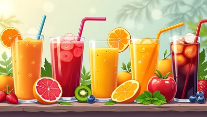 Illustration of drinks, juices and alcoholic beverages
