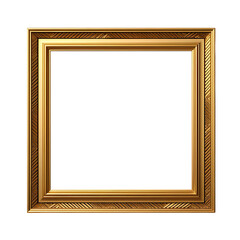 Fototapeta premium Square gold baroque frame with smooth borders and subtle ornamental detailing, elegant corners, isolated on transparent background, PNG.
