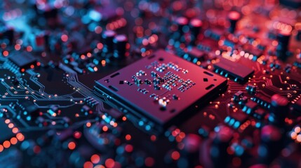 Fototapeta premium Close-up of a Microchip on a Circuit Board