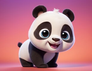 Illustration by AI of a funny, cute, cartoon 3D baby panda. Character. Advertising, print