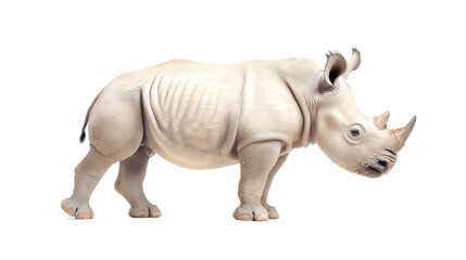 A white rhino standing on a white background