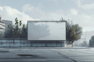 Outdoor Urban Billboard Display in a Serene Environment with Cityscape Backdrop