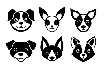 6 adorable animal head logos rabbit cat dog vector illustration  