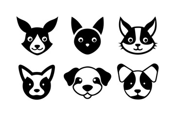 6 adorable animal head logos rabbit cat dog vector illustration  