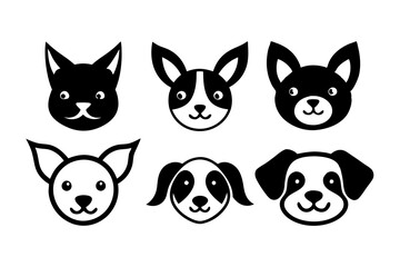 6 Adorable Animal Head Logos: Rabbit, Cat, Dog, Cow, Pig, Panda | Vector Icons 