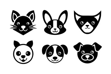 6 Adorable Animal Head Logos: Rabbit, Cat, Dog, Cow, Pig, Panda | Vector Icons 