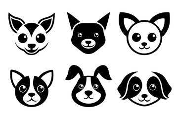 Fototapeta premium 6 Adorable Animal Head Logos: Rabbit, Cat, Dog, Cow, Pig, Panda | Vector Icons 