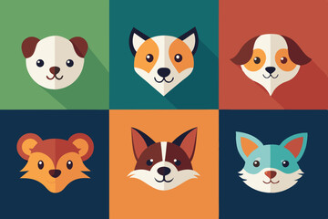 6 Adorable Animal Head Logos: Rabbit, Cat, Dog, Cow, Pig, Panda | Vector Icons 