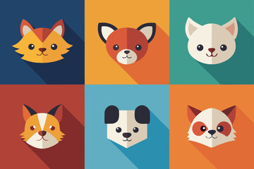 6 Adorable Animal Head Logos: Rabbit, Cat, Dog, Cow, Pig, Panda | Vector Icons 