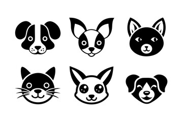 6 adorable animal head logos rabbit cat dog vector illustration  