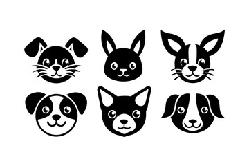 6 adorable animal head logos rabbit cat dog vector illustration  