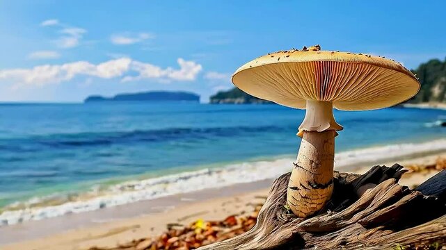a mushroom on a beach