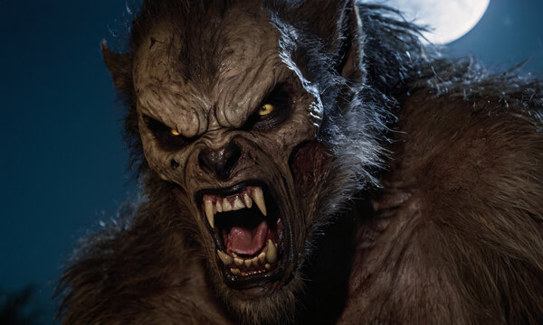 closeup zombie warewolf in the night background 