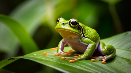 Fototapeta premium a frog perched on a leaf
