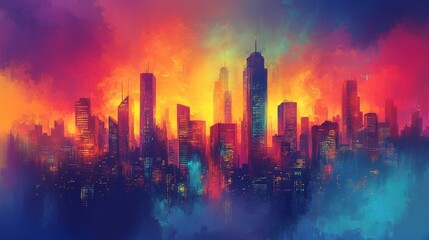 Fototapeta premium Vibrant Cityscape at Sunset