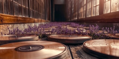 A Harmonious Blend of Vinyl Records and Lavender in a Serene Space