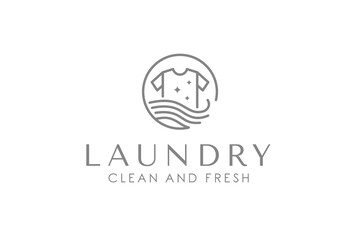 Creative simple laundry logo design template. Clothes, water, and washing machine logo concept