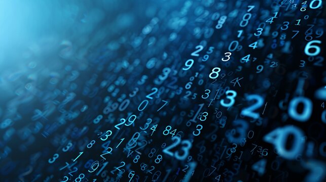Abstract representation of digital data with floating numbers in a blue tone.