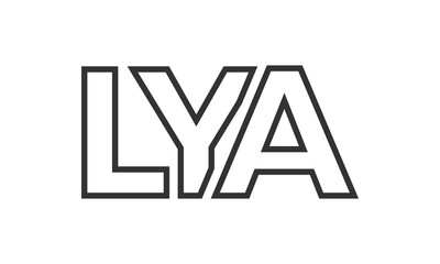 LYA logo design template with strong and modern bold text. Initial based vector logotype featuring simple and minimal typography. Trendy company identity.