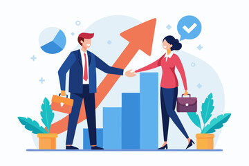 Cooperation partnership, work together for success, team collaboration, agreement or negotiation, collaborate concept, businessmen handshake on growth arrow joining connection agree to work together.
