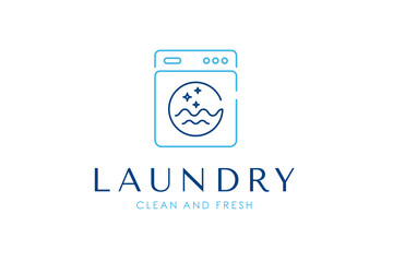 Laundry logo design template. Simple washing machine linear icon for laundry logo