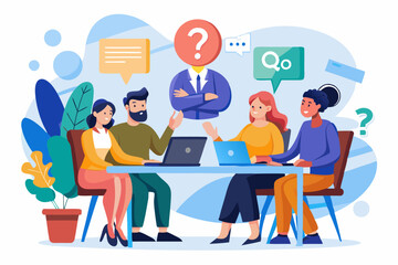 Q and A, question and answers, FAQ frequently asked question, information or solution to solve problem, resolution or advice concept, business people working on dialog with question and answer.
