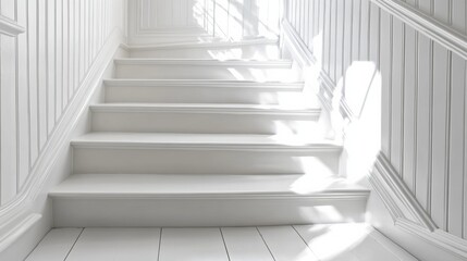 Obraz premium White Wooden Staircase with Sunlight