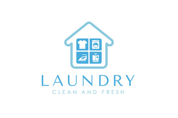 Simple home laundry logo design concept. Laundry service icon isolated on home icon illustration