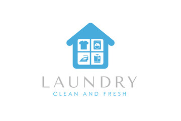 Simple home laundry logo design concept. Laundry service icon isolated on home icon illustration