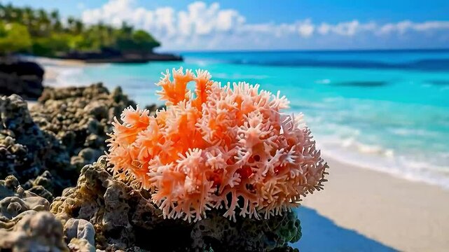 a coral reef  and  the ocean  in the background