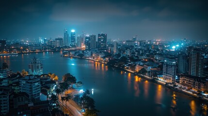 Naklejka premium Nighttime Skyline of Colombo, Sri Lanka