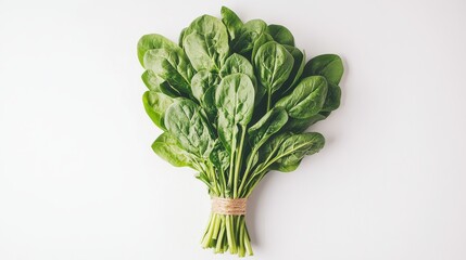 Obraz premium Fresh Bunch of Organic Spinach Leaves Tied with Twine on White Background