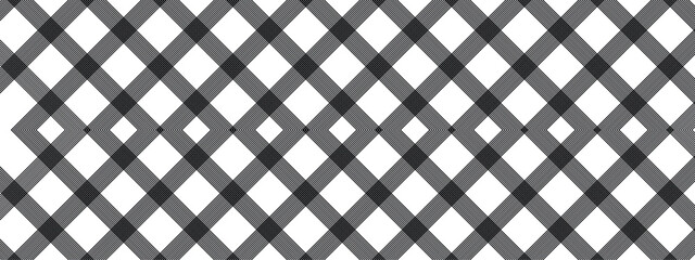 Texture of rhombuses / squares for - blanket, tablecloths, clothing, shirts, dresses, paper, bedding, blankets, blankets and other textiles. Abstract diagonal black thin to thick line pattern. 