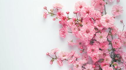 Delicate Pink Blossoms on White Background.