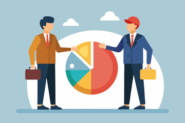 Shareholder or stakeholders, sharing benefit or merger and acquisition, partnership or collaboration, marketshare or agreement concept, businessman handshaking on pie chart to share profit together.
