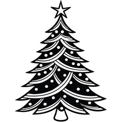 Decorated Christmas Tree Shilhouette Vector png isolated on white background