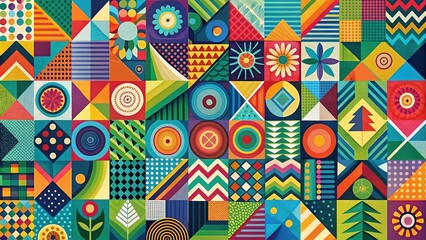 Vibrant colors and geometric shapes converge to evoke environmental themes and modern graphical design aesthetics, blurring the line between art and technology.