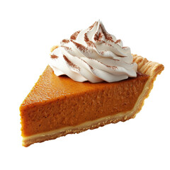 Delicious slice of pumpkin pie topped with whipped cream, perfect for fall desserts and festive celebrations.