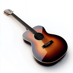 A realistic acoustic guitar with a sunburst finish, showcasing its design and craftsmanship.