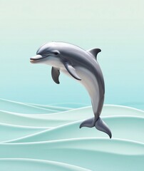 Obraz premium A minimalist portrait of a playful dolphin jumping against a pastel aqua background., Generative AI