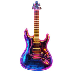 A vibrant electric guitar with neon lights, showcasing a modern design and colorful aesthetic, perfect for music enthusiasts.