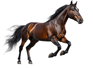 Obraz premium A majestic brown horse galloping gracefully, showcasing strength and elegance in motion against a clear background.