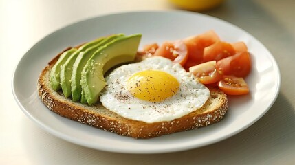 Balanced breakfast plate with eggs, avocado, and whole grain toast Healthy Balance Routine, Morning Meal