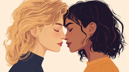 LGBTQ Lesbian Couple Concept of Non-Discrimination Against Homosexuals Illustration