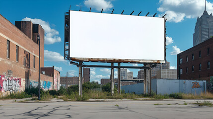 Obraz premium In an urban setting, a large horizontal billboard awaits advertising content, positioned in front of a building to catch the city's eye, Ai