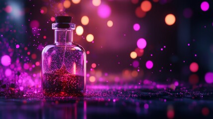 Enchanted Potion Bottle with Sparkling Liquid in Glowing Fairy Tale Ambiance