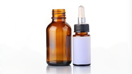 A lone glass bottle containing a single homeopathic tincture, isolated on a white background, with a dropper lid and a minimalist label.