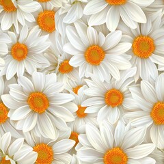 Fototapeta premium A vibrant pattern of white daisies with bright orange centers.